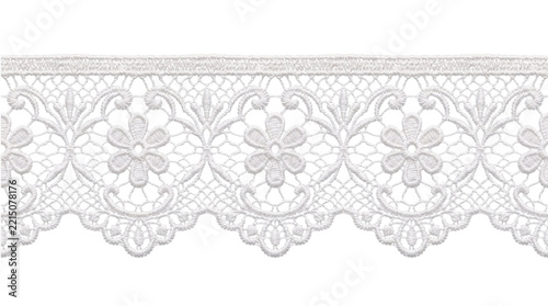 Fotografie White floral lace trim with scalloped edge isolated on transparent background