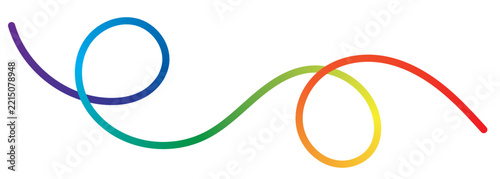 Colorful gradient swirly lines forming loops and curves abstract design element. Colorful Abstract Ribbon Wave with Circular Loops and Smooth Interconnected Continuous Line Design.
