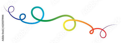 Abstract neon squiggle line flowing in smooth curvy loops with vibrant rainbow gradient on white background. Colorful abstract swirl set. Wavy line ribbons and gradient pattern elements.