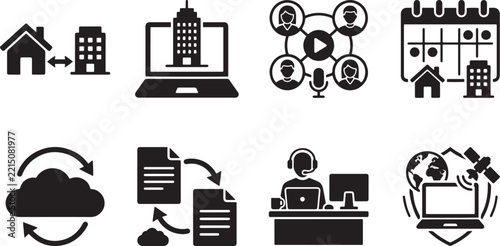 Remote and Hybrid Work Glyph Icon Set
