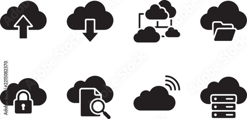 Cloud Computing Service Icons Set for Storage and Data