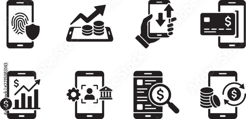 Mobile Banking and Finance Icon Set for Digital Payments