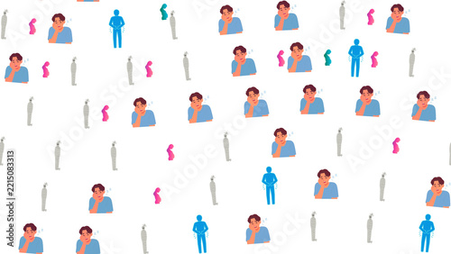 Seamless pattern of tired people, pregnant bellies, mummies, and pain