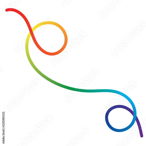 Colorful abstract swirl set. Wavy line ribbons and gradient pattern elements for playful backgrounds. Minimal Abstract Colorful Ribbon Line with Circular Loops and Smooth Contemporary Decorative Curve