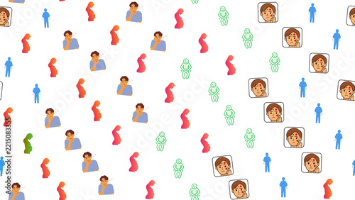 Seamless pattern with pregnancy, fatigue, and acne icons