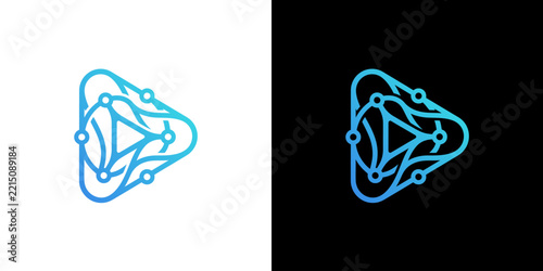 Modern Digital Play Button Logo with Network Connection Design