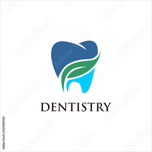 Dental Tooth Green Leaf Vector Logo Design Template for Dentistry Clinic Healthcare and Natural Care Brand