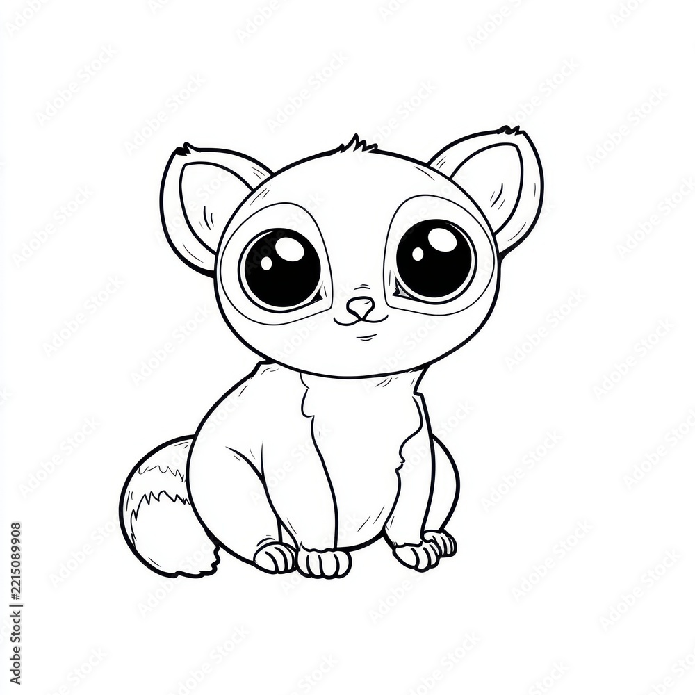 Fototapeta premium Cute Cartoon Lemur Line Art Illustration Isolated On White Background