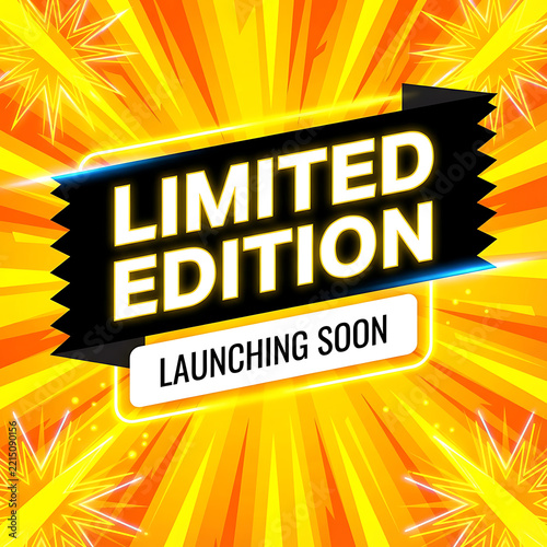 A vibrant yellow and orange sunburst background features a black banner with bold text.