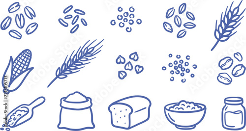 Grains Seeds and Cereal Food Hand Drawn Doodle Collection