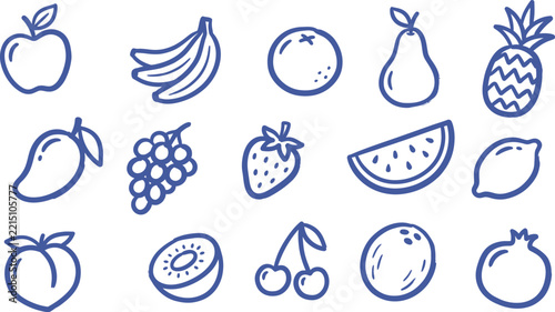 Fresh Fruit and Healthy Food Hand Drawn Doodle Collection