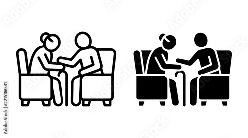 Elderly care social support community assistance outline and filled icon