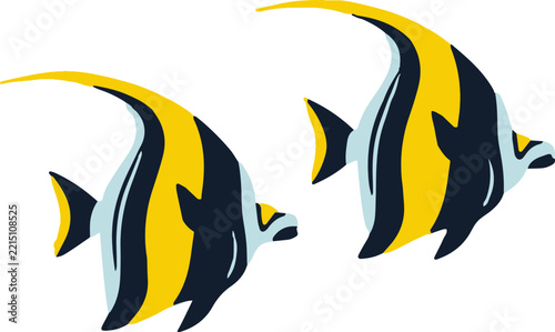 Vector Illustration of Two Moorish Idol Tropical Fish Isolated on White Background