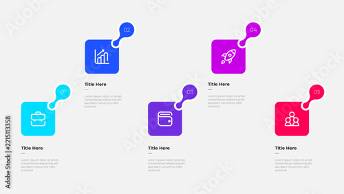 Infographic with 5 steps, icons, titles and text