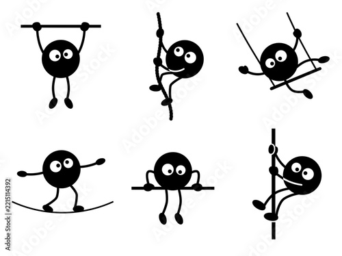 Set of Funny Black Cartoon Characters Performing Acrobatic Poses