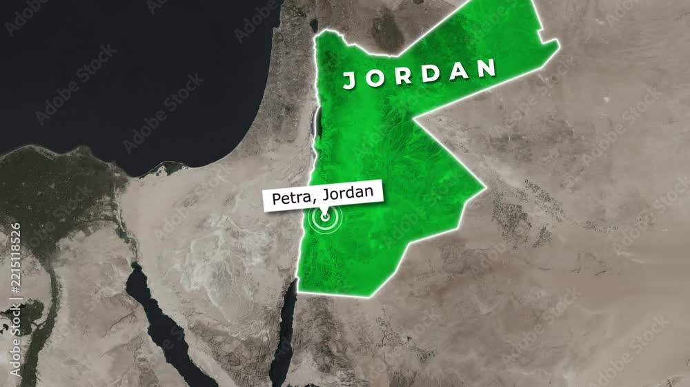 Jordan Map Animation Highlighting Petra Location Pin Stock Video ...