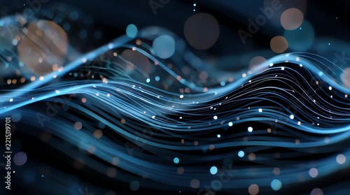 Abstract Blue Wave Energy Flow with Bokeh Lights, Futuristic Technology Background