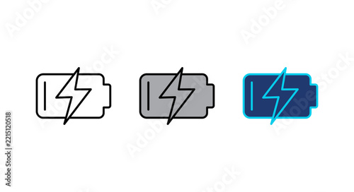 Battery charging vector icon set, modern energy lightning bolt symbol collection, digital power indicator design