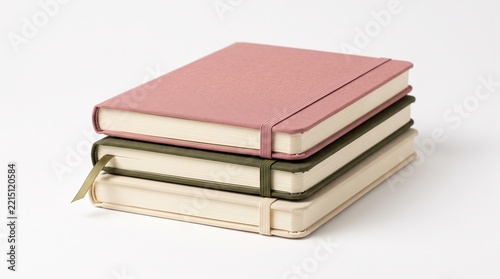 Stack of Three Elegant Minimalist Hardcover Notebooks with Elastic Closures and Bookmark Ribbons