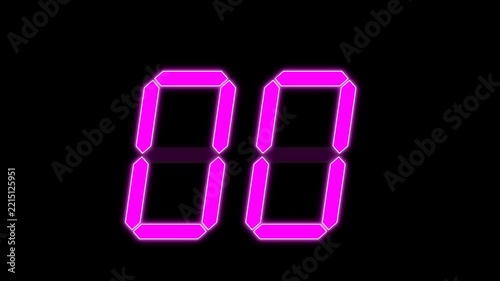 Neon pink digital clock display showing double zero numbers against a dark black background