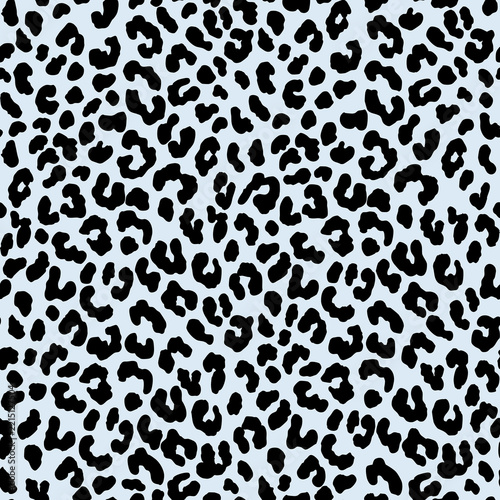 Black and White Leopard Print Seamless Pattern with Hand Drawn Animal Spots-Powder Blue