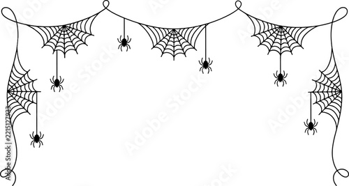 A spooky and delightful halloween garland featuring intricate spiderwebs and tiny hanging spiders creating a chilling yet festive atmosphere for celebrations
