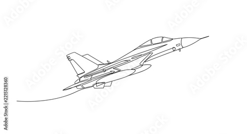 Military fighter jet taking off in outline line art style