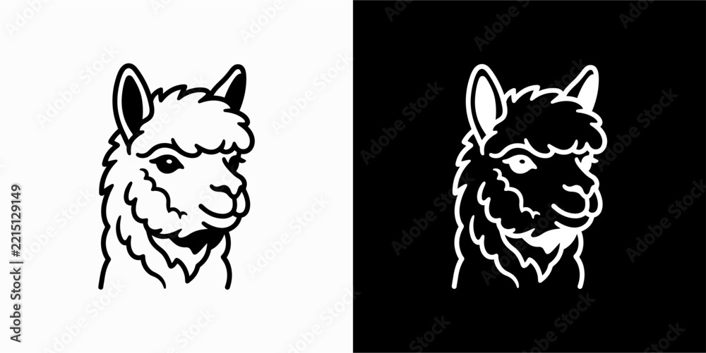 Fototapeta premium Minimalist Alpaca Icon Set Isolated on Black and White Background