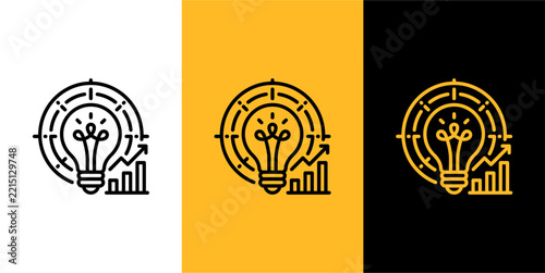 Business Idea Growth and Innovation Icon Set on Various Backgrounds