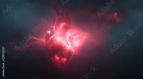 Vibrant Red Luminous Heart in a Mysterious Dark Environment