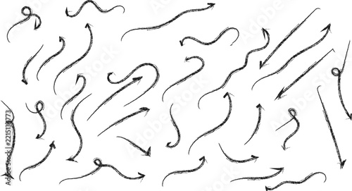 Set of hand-drawn scribble arrows with textured charcoal strokes