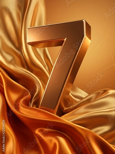 Golden Number Seven with Luxurious Silk Background