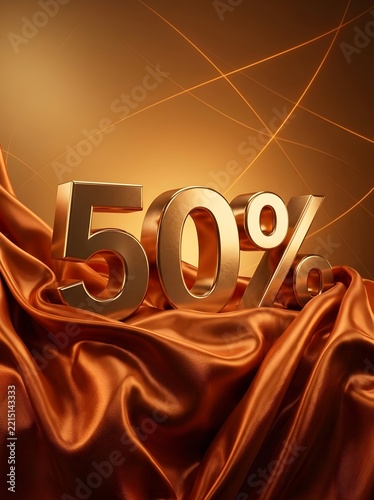Golden 50 Percent Discount Sign on Luxurious Silk Fabric