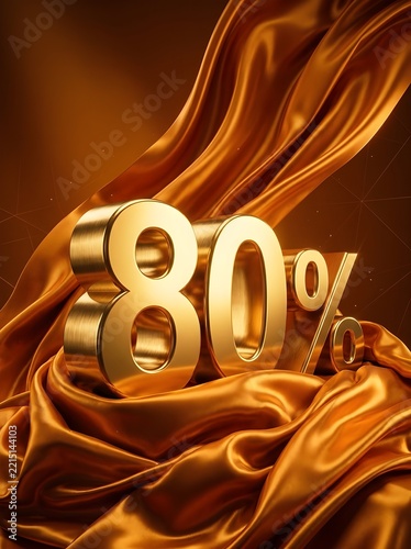 Golden 80 Percent Symbol on Luxurious Silk Background
