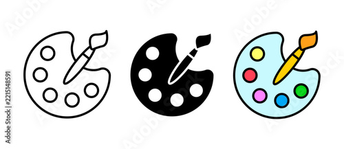 A color palette icon representing creativity, graphic design, artistic expression, color selection, painting, and visual design. stroke filled and colored icon set.
