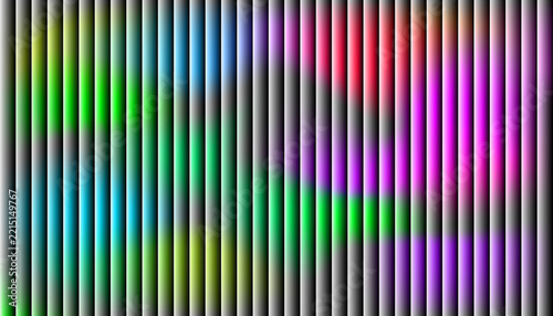 Abstract Dark Gradient Background with Vibrant Neon Fluted Glass Slats and Wave Pattern