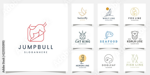 Modern Jumping Bull Line Art Logo Template for Finance, Trading, Crypto, and Strong Business Branding