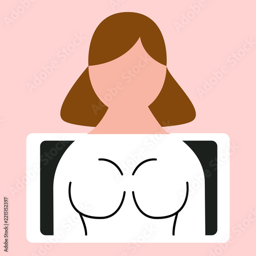 Mammogram breast screening medical illustration, breast cancer detection and diagnostic examination vector