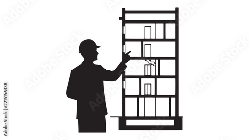 Warehouse worker inspecting industrial shelving with inventory planning for modern logistics and storage management