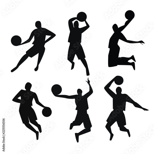 Basketball Player Silhouette Vector Set Action Poses