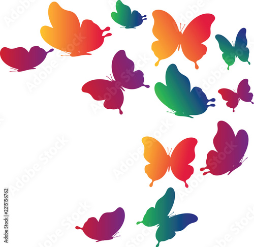 Butterfly icon set. Featuring flying butterflies with wings in pink, orange, purple, and teal gradient design.
