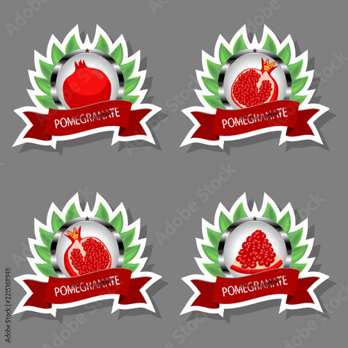Berry theme from set juicy delicious pomegranate of various sizes