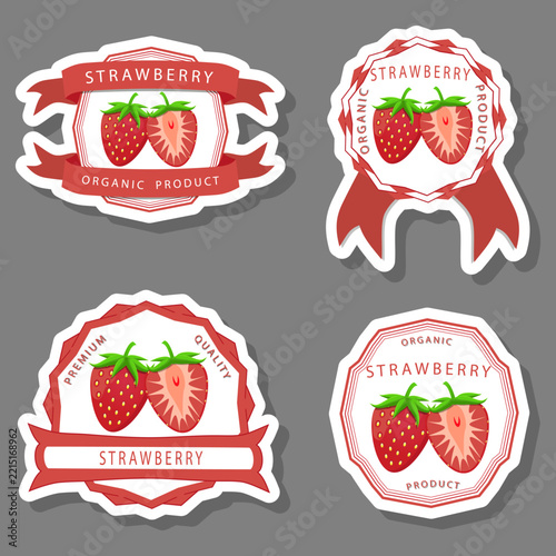 Berry theme from set juicy delicious strawberry of various sizes