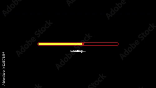 Loading Animation Bar Rectangle Round With Circle Shape Mark Move and Loading Text Red Yellow Color Transparent Background. Perfect For UI or Overlay Video Element.