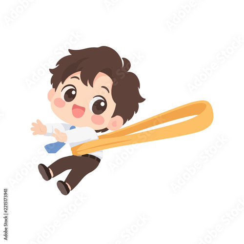 Cute Kawaii Office Worker Pulled Back by Giant Rubber Band Illustration