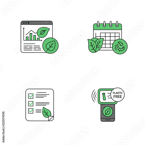 EcoFriendly Business Practices and Sustainable Development Icons.
