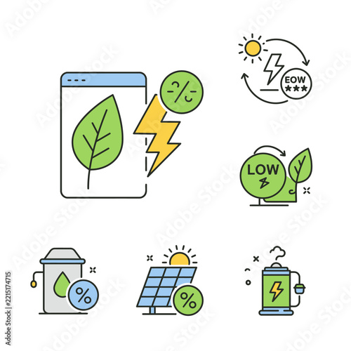 EcoFriendly Energy Icons Solar Wind and Sustainable Power Solutions.