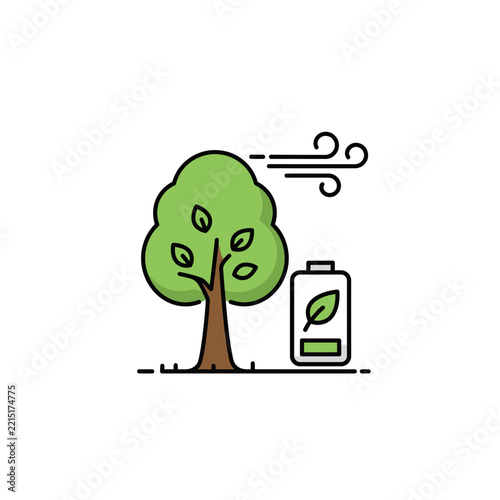 EcoFriendly Energy Tree Wind and Battery Icon Illustration.