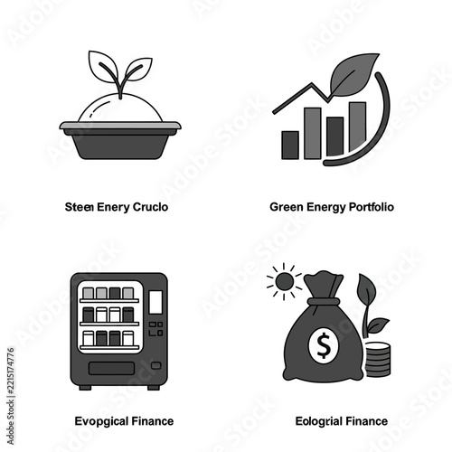 EcoFriendly Finance and Sustainable Energy Icons Set.