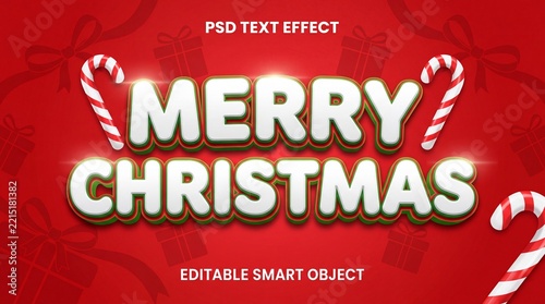 Merry christmas 3d text effect with candy canes on a festive red background, perfect for holiday greetings, banners, and seasonal designs